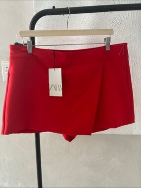 ZARA Bright Red Skort Shorts with Wrap Front